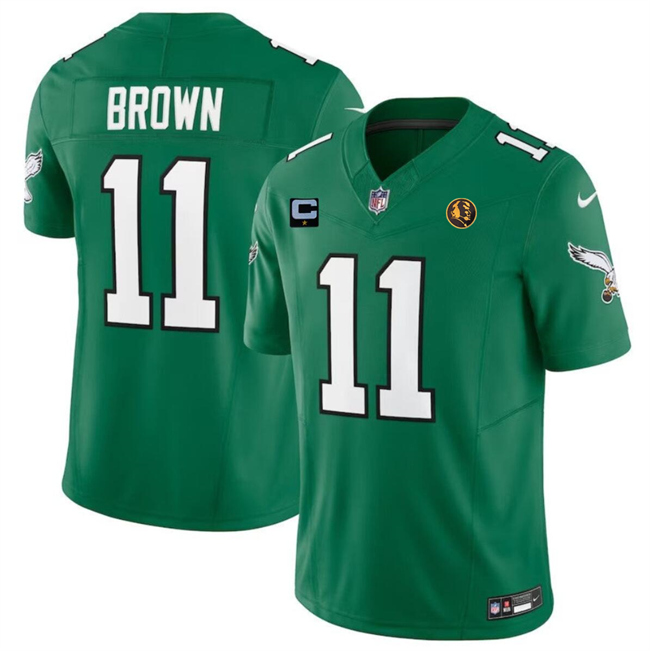Men's Philadelphia Eagles #11 A. J. Brown Green 2023 F.U.S.E. Throwback With 1-star C Patch And John Madden Patch Vapor Limited Football Stitched Jersey